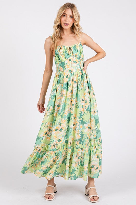 New Summer Floral Smocked Back Ruffled Hem Maxi Cami Dress – Bohemian Elegance, Feminine, Flowy, Comfortable, Effortlessly Chic