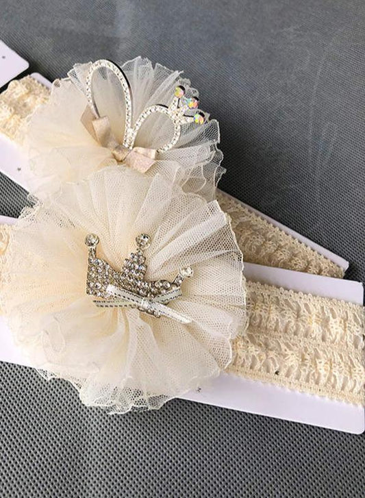 ILuxury Handmade Infant Child Hair Band Three-dimensional Alloy Rhinestone Crown Headdress Elastic Headband Turban For Baby Girls