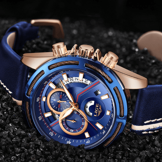 Men's Waterproof Sports Watch With Leather Belts, Chronometers Day View Fluorescent Pointers Unique Design Perfect Gift