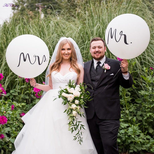 2pcs/lot Good Quality 36inch Round White and black Print Mr&Mrs Latex Balloons For Happy Wedding And Valentine's Day