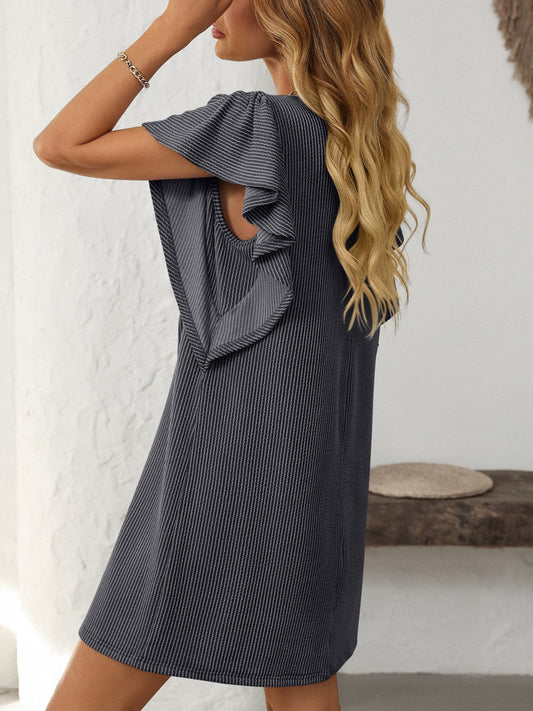 Ruffled Round Neck Short Sleeve Dress Feminine Simple Classic Dress Breathable And Comfy Dress