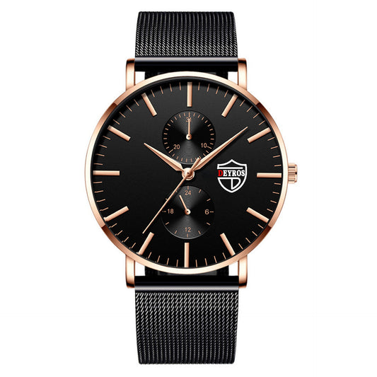 Black 3Bar Watch Men Women'S Watches Ladies Watch With Crystals Fashion Stainless Steel Band Comfortable Wristwatch