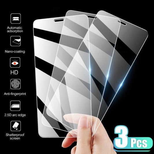 3PCS Transparent Protective Glass For iPhone 13 12 11 X XS Max Mini XR Tempered Glass For iPhone 7 8 6 Plus SE Screen Protector Scratch Resistant Screen Guard 9H Hardness Screen Protector
