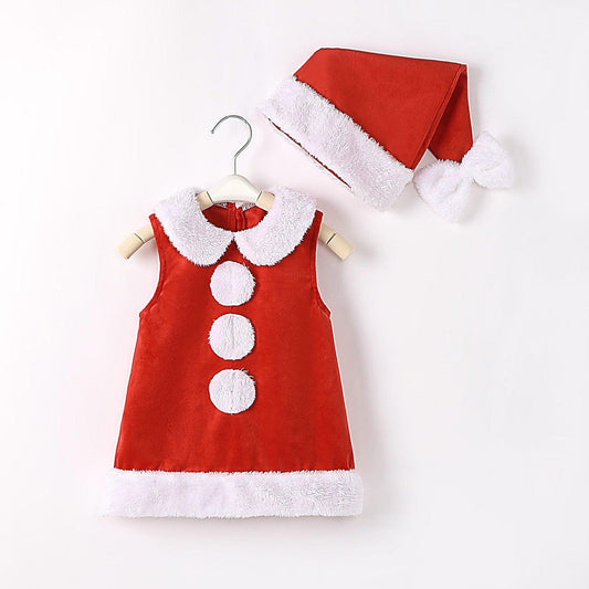 Christmas Princess Dress and Bowknot Hat Outfits Newborn Perfect Gift For Baby Girl