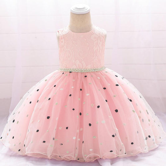 New Baby Dots Printing Princess Birthday Dress Ball Gown Clothing Unique Design Perfect Gift