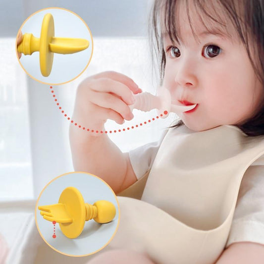 Big Baby Feeding Unique Spoon And Fork Set Soft Silicone Feeding Flatware Safe Training Spoon For Baby Girls And Boys