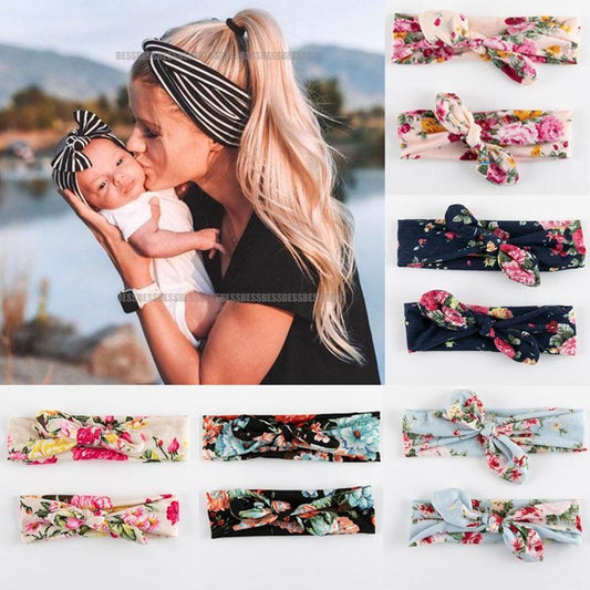 Modern Mother & Baby Headbands Kids Girl Bow With Rabbit ear Print Floral Hair Bands Parent-Child Hair Accessories