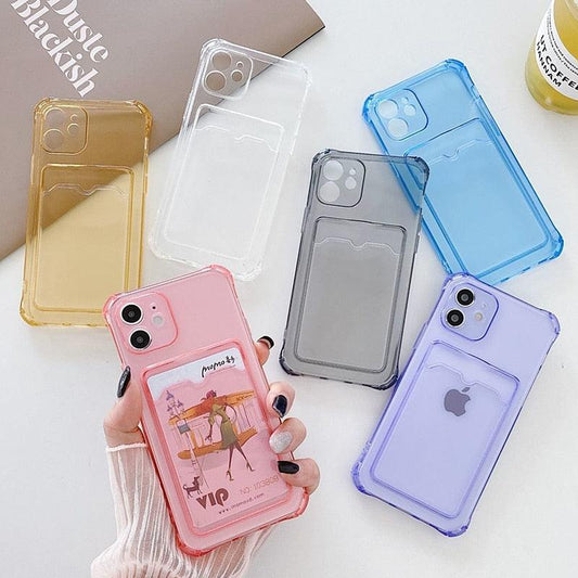 Transparent Wallet Case For iPhone 14 13 12 Pro Max Mini Shockproof Cover with Card Slots Pockets Slim Fit Thin Protective Soft Shock-Absorbing Lightweight Wallet Case