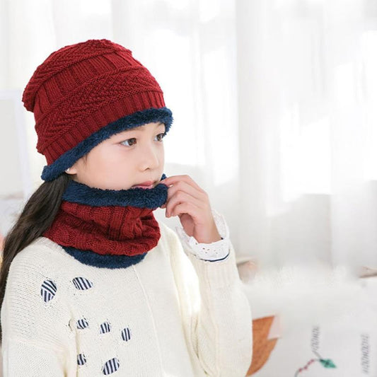 Knitted Baby Hats Cap and Scarf Turban Beanie Cotton Warm Wool Fur Caps Soft Hat For Childern Girl And Boys