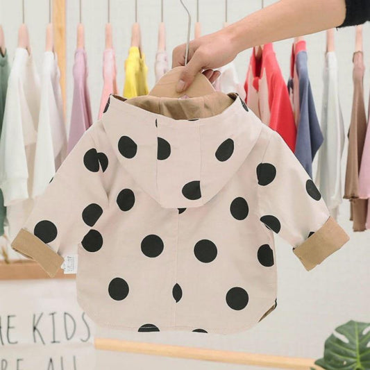 Modern Elegant Cute Dot Print Comfort Slim Cotton Button Hooded Warm Coat for Newborn Baby Girls With Two Face