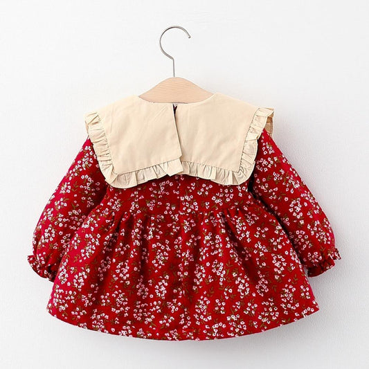 Modern Retro Girl Dress For Winter Newborn Infant Dress Fashion Cute Cotton Floral Bow baby Party Dress