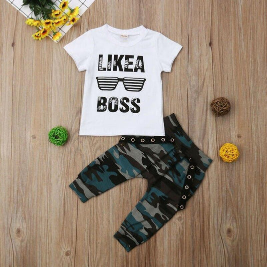Baby Hip Hop Short Sleeve Summer Toddler Infant Like A Boss Letter Tops T-shirt and Pants Outfits 2Pcs Ste For Boys