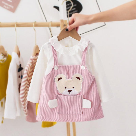 Modern Elegant Vintage Retro Modern Baby Infant Girls Cartoon Bear Dress Shirt With Bear