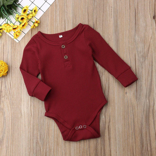 Newborn Infant Baby Girl Boy Ribbed Bodysuit Ruffle Long Sleeve One-Pieces Solid Jumpsuit Outfits For Girls