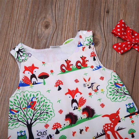 Summer Baby Girl Clothes Toddler Floral Headband Cartoon Dress Dot Shorts Outfits Clothes set 0-24M For Baby Girls With Bow