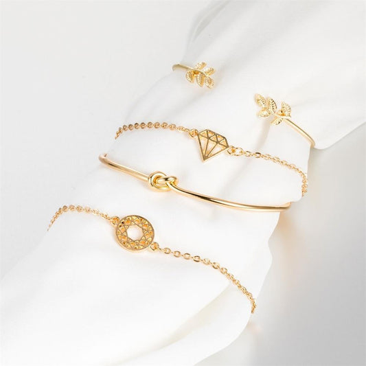 Fashion Bohemia Leaf Round Knot Cuff Bangle Gold Chain Charm Bracelet for Women Simple Geometric Bracelets Luxury Jewelry