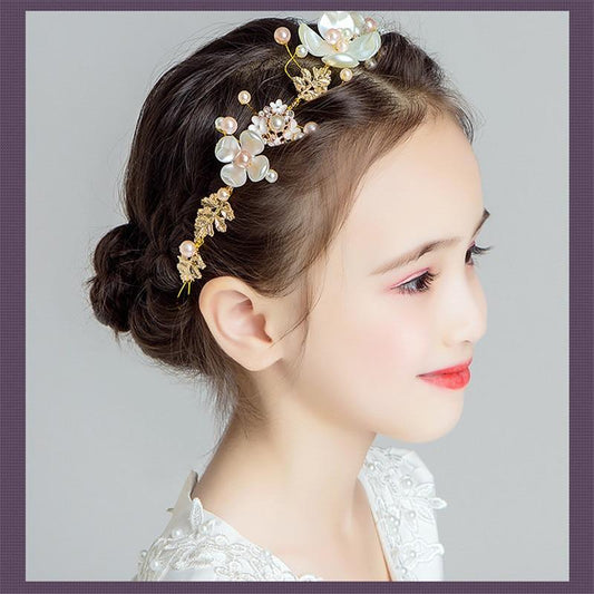 Handamde Lucury Hair Accessories For Girls Kids Flower Crown Adjustable Flower Headband Pearls Head Wreath For Girls
