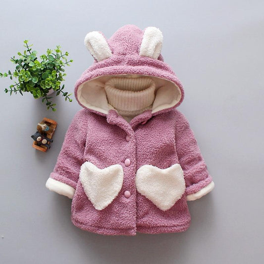 Baby Girls Winter Coats Newborn Baby Thick Velvet Outerwear For Toddler Hoodies For Girls With Heart Print Design For Girls And Babies