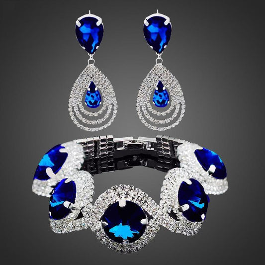 Modern NEW Trend Luxury Woman Elegant Wedding Bridal Jewelry Sets For Women Rhinestone Austrian Crystal Jewelry Set Bracelet Earrings Set