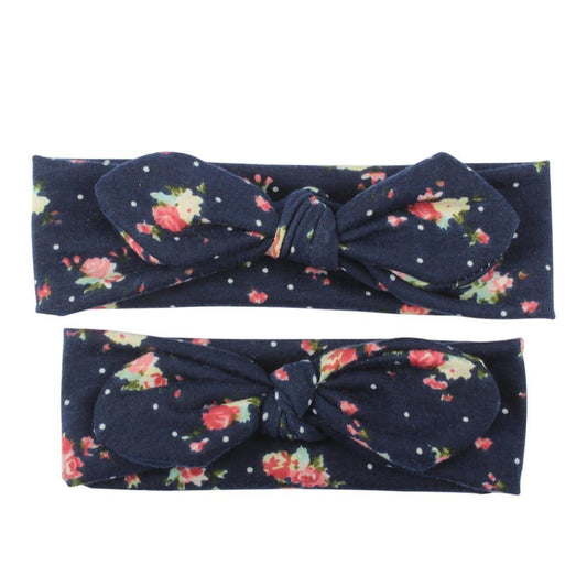 Modern Handmade Mother Baby Turban Matching Headband Mom Daughter Rabbit Ears Headbands Floral Print Bow