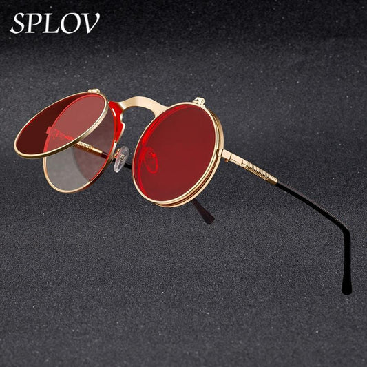Luxury Retro Vintage Steampunk Flip Retro Round Metal Frame Sunglasses for Men and Women Brand Designer Circle Glasses Oculos Leon sunglasses