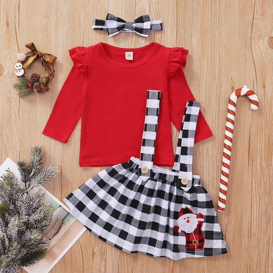 Cute Outfits Autumn Winter Plaid Suspender Christmas Dress Clothing Kids Girls Skirts