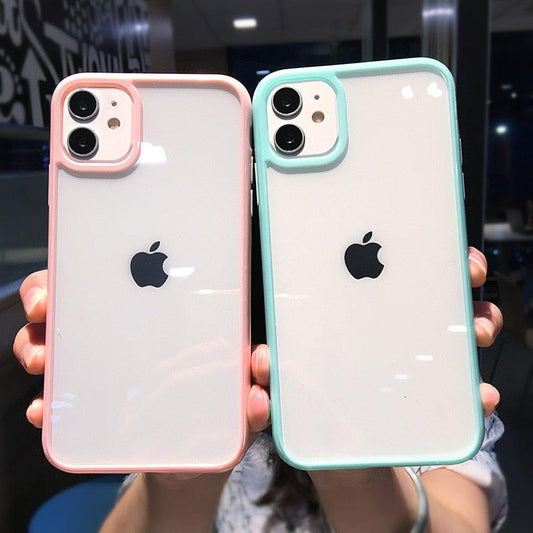 Transparent Shockproof Bumper Phone Case For iPhone 11 12 13 14 Pro Max Mini Cute Candy Color Hard Cover Luxurious Translucent Case for iPhone