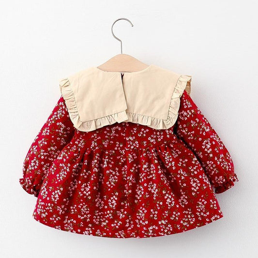 Toddler Baby Girls Dress Autumn Long Sleeve Kids Bow Princess Collar Dresses Costume