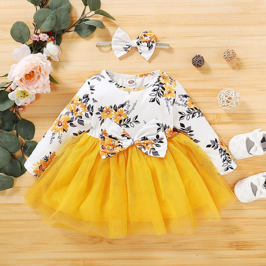 Baby Girl Flower Dress Pretty Bow Outfits Long Sleeve Toddler Girl Unique Design Perfect Gift