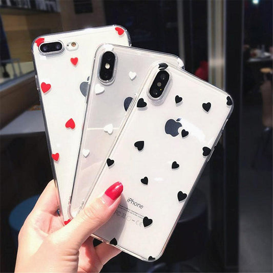 Transparent Phone Case For iPhone 13 12 11 14 Pro Little Dots Love Heart Clear Back Cover Vintage Women Girls Soft Anti-Scratch Protective Cases for iPhone