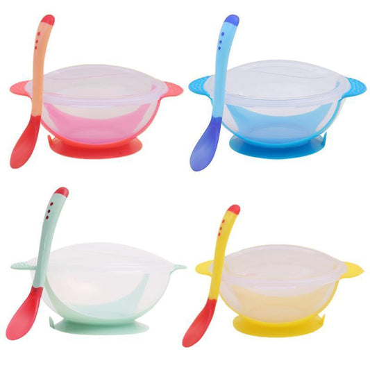 4 Color Advanced Silicone Feeding Spoon Temperature Sensing Weaning Soft Head Spoons for 4-24 Months Baby And Spoon and Bowl Set