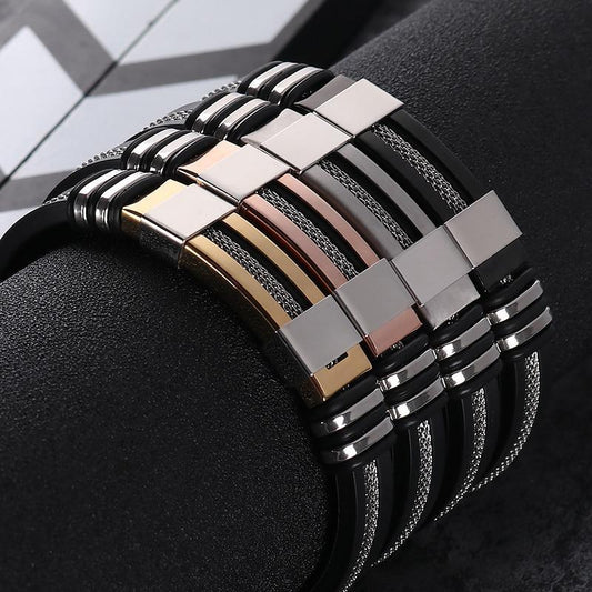 Stainless Steel Silicone Bracelet Men Jewelry Wrist Band Punk Style Men Rubber Charm Brecelet