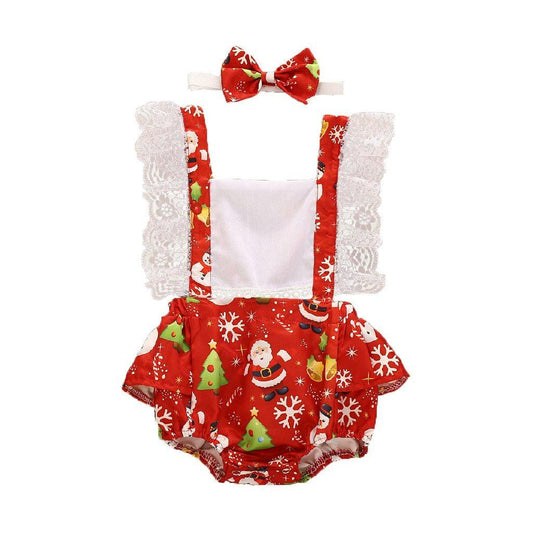 New Christmas Princess Set Newborn Baby Girls Suspender Dress Romper Bodysuit And Hairband Set