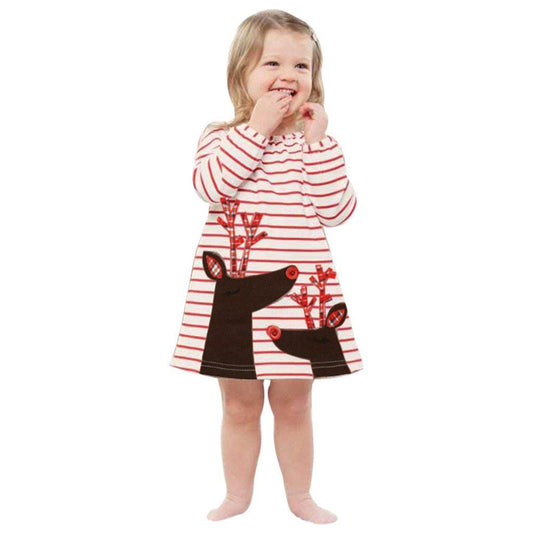 Baby Girl Princess Dress Toddler Kids Stripe Christmas Cartoon Deer Outfits Unique Design