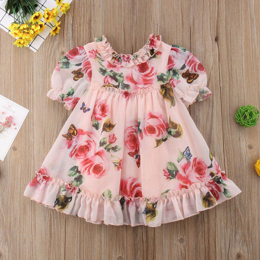 Floral Tulle Dress Kid Baby Girl Flower Puff Sleeve Princess Wedding Party Pageant Children Dress For All Occasion