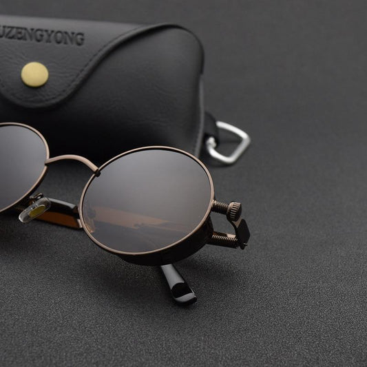Luxury Popular Retro Gothic Steampunk Polarized Men and Women Brand Designer Vintage Round High Quality Metal Frame Sunglasses With UV400 Protection