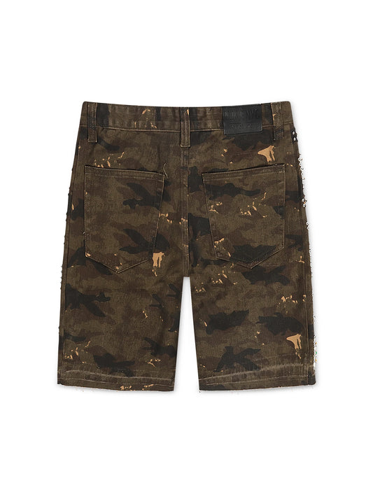 N.M.E NYC Enemy Army '97 Denim Shorts - Camo Wash