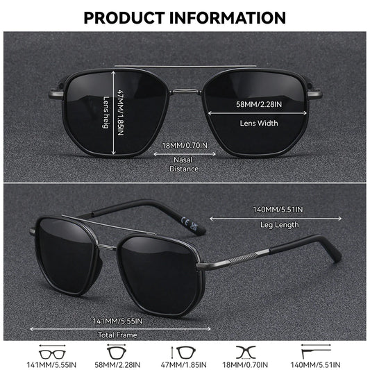 BARCUR Sunglasses Men’s Polygon Fashionable Frame – Polarized UV400 Protection for Summer Driving Outdoor and Casual Wear – Stylish Comfortable Thickened Striped Design with TAC Lenses