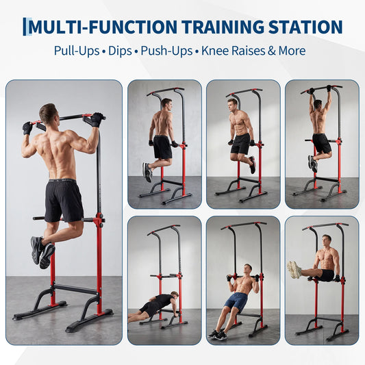 Pull Up Dip Station Power Tower — 330 LB Capacity, Adjustable Height | Home Gym