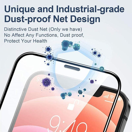 2PCS Alloy Dust Net Tempered Glass for Iphone 14 13 12 11 Pro XS MAX XR Screen Protector for IPhone 13Mini 14Plus Protective Glass Full Edge-to-Edge Screen Protection Glue Tempered Glass for iPhone