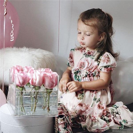 Cute Baby Girls Dress with Flower Puff Sleeves A -line Dress For Baby Girls for Holiday Party