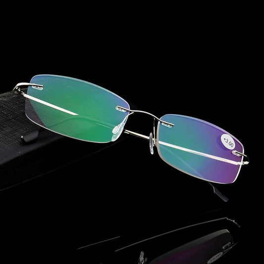 Anti-Blue Light Reading Glasses Ultralight Style Memory Titanium Rimless Reading Glasses For Men & Women Presbyopic Eyeglasses For Everyday Use New Attractive Style
