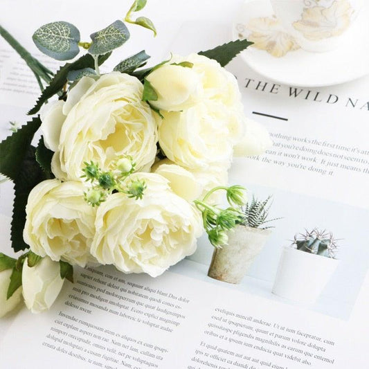 Artificial Roses Flowers Bundle Of Beautiful Silk Peony Bouquet For Home Wedding Party Scrapbook Decoration Accessories Artificial Rose Flowers Bouquet Silk Flowers Rose for Home Bridal Wedding Party Festival Decor