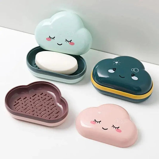 Bathroom Soap Dish Box Cute Cartoon Clouds Soap Holder Home Shower Travel Container Soap Tray Drainer Box Bathroom Accessories Soap Dish with Drain Soap Holder Soap Saver Easy Cleaning Dry Stop Soap