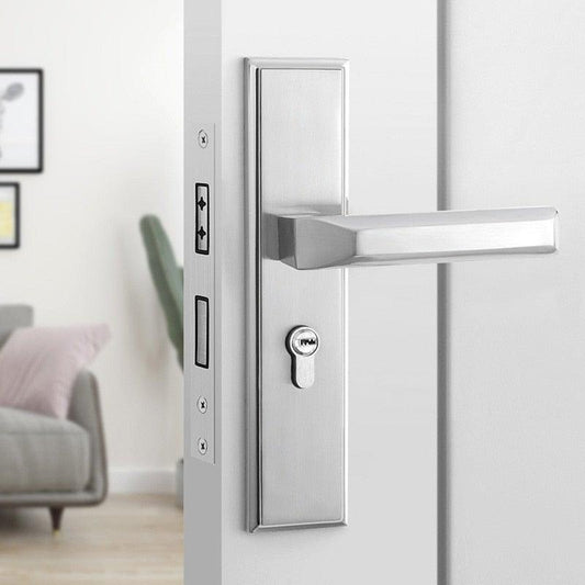 Black Interior Door Handle Door Lock for Bedroom White Plate Interior Door Lock For Bathroom Door Lever Bed And Bath Privacy Lock Contemporary Slim Square Design For Home Bedroom Bathroom In Iron Black