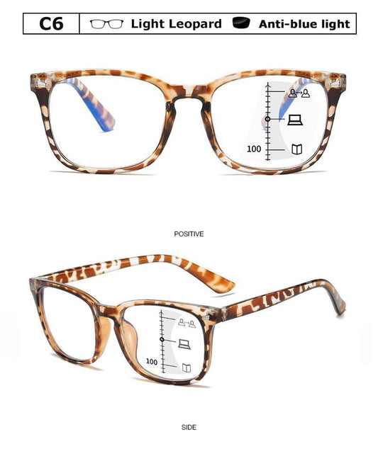 Black Square Multifocal Progressive Reading Glasses For Men Fashion With Diopters Anti-glare Computer Reading Gaming TV Phones Transparent Glasses For Women Men