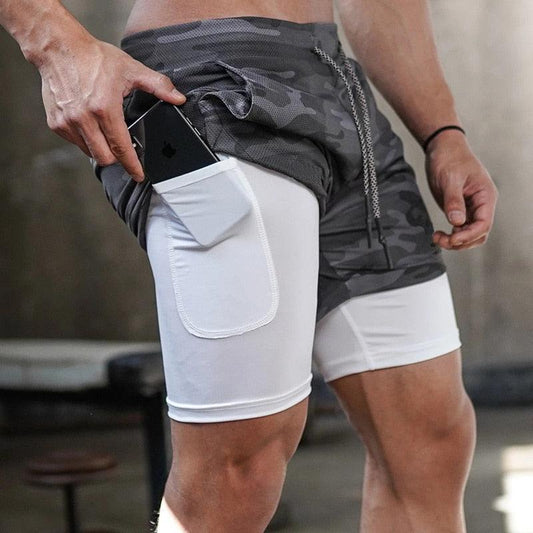 Camo Running Shorts Men Gym Sports Shorts 2 In 1 Quick Dry Workout Training Gym Fitness Jogging Short Pants Summer Men Shorts Men's Running Gym Shorts Breathable with Pockets Quick Dry Sportswear