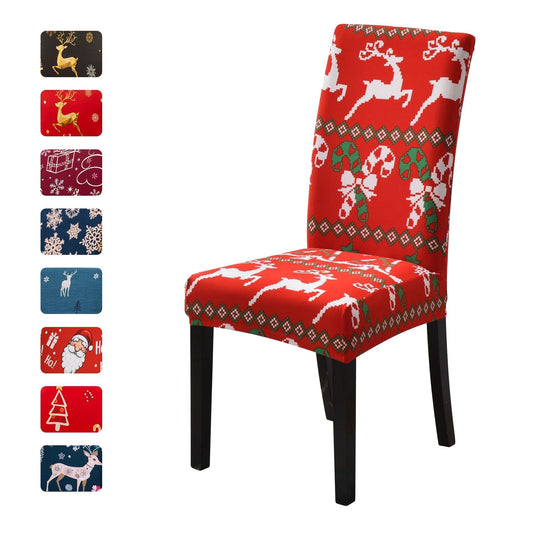 Christmas Chair Covers Elastic Stretch Universal Size Dining Chair Cover Case for Kitchen Xmas Decoration Christmas Chair Covers for Dining Room Xmas Chair Covers with Snowflack and Reindeer Covers for Dining Chairs for Xmas Decorations