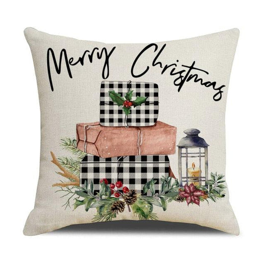 Christmas Decoration Cushion Cover Decorative Throw Pillow Cover Christmas Decor Xmas Winter Decorations Holiday Pillows Cushion Case Candle Pine Tree Deer Sleigh Printed Pillow Cover Xmas 45X45CM