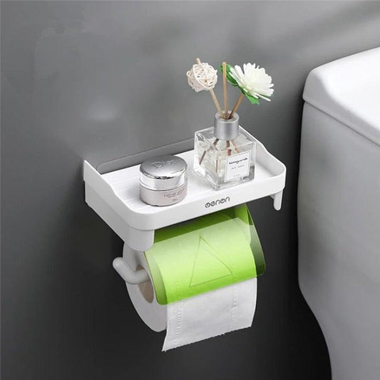 Creative Toilet Paper Roll Holder Shelf for Phone to Toilet Multi-function 3 Colors Phone Holder Stand Bathroom Accessories Self Adhesive No Drilling White Stick On Toilet Paper Holder With Storage Shelf For Bathroom